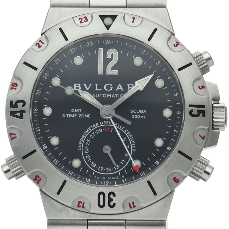 Bvlgari Diagono Scuba GMT Watch SS Black Polished