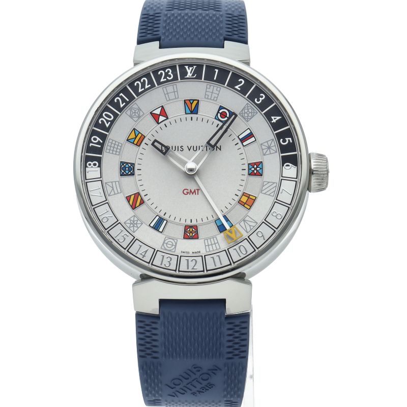 Louis Vuitton Tambour Moon Dual Time GMT Watch 43.5 Box SS Rubber — view 2