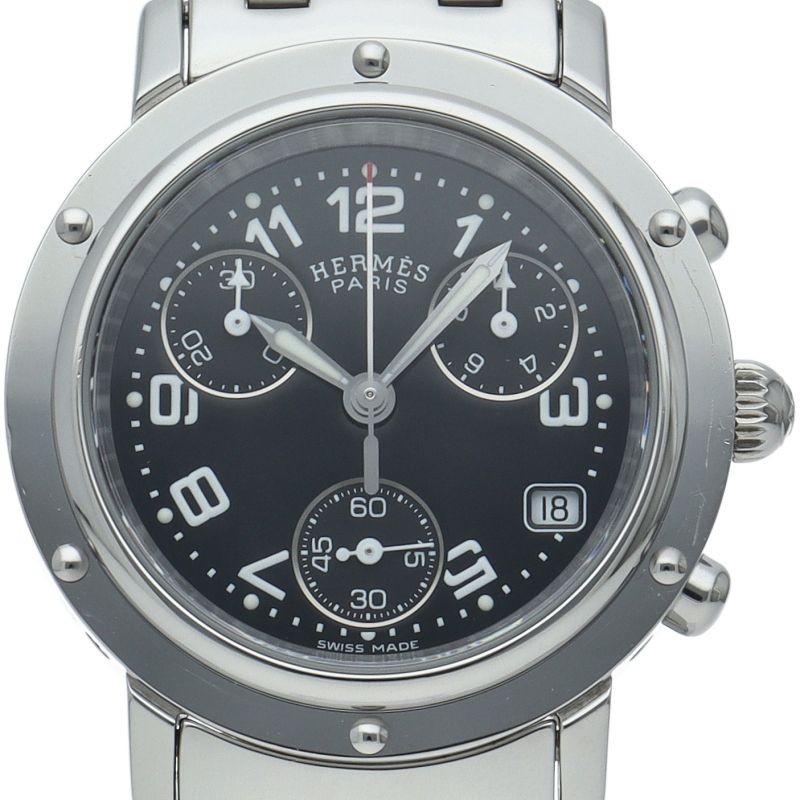 Hermes Clipper Boys Watch Chronograph SS Black Polished