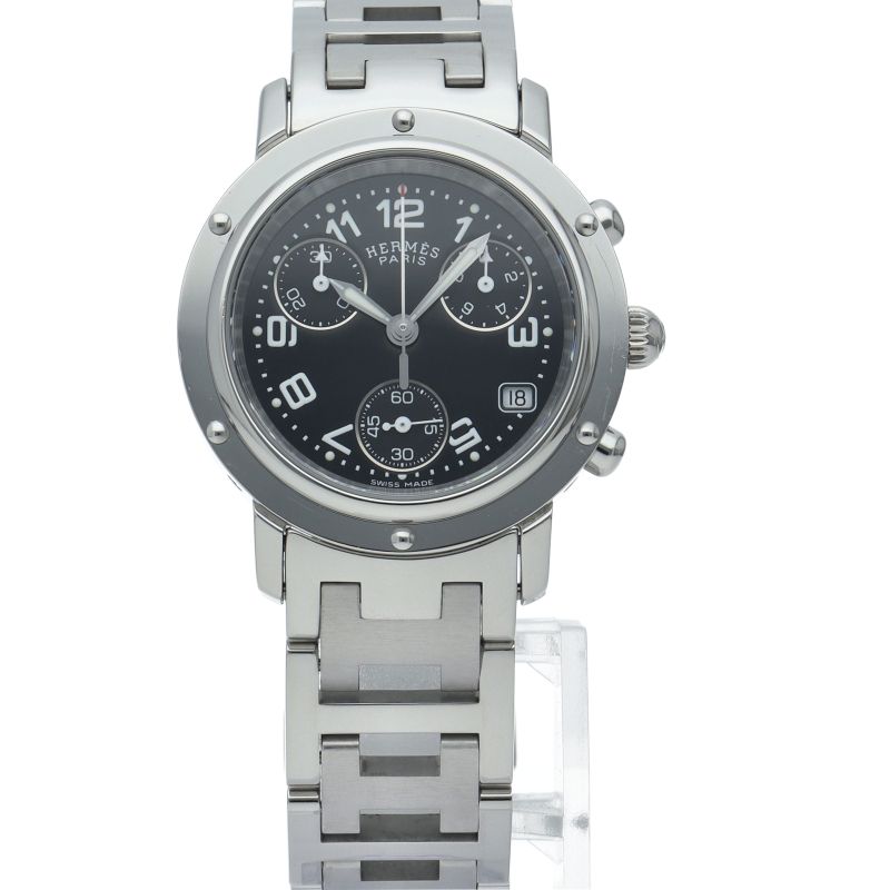 Hermes Clipper Boys Watch Chronograph SS Black Polished — view 2