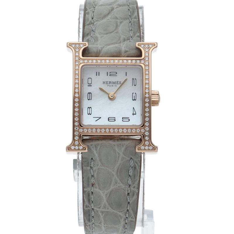 Hermes Watch Mini Diamond Bezel Shell Box 18k Pink Gold — view 2