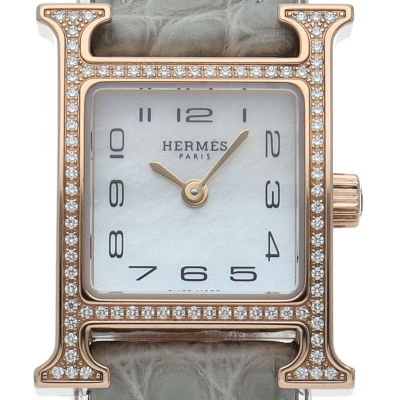 Hermes Watch Mini Diamond Bezel Shell Box 18k Pink Gold