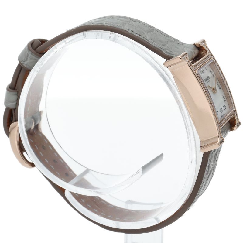 Hermes Watch Mini Diamond Bezel Shell Box 18k Pink Gold — view 4