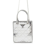 Prada Leather Triangle Logo Mini Chain Shoulder Bag Silver