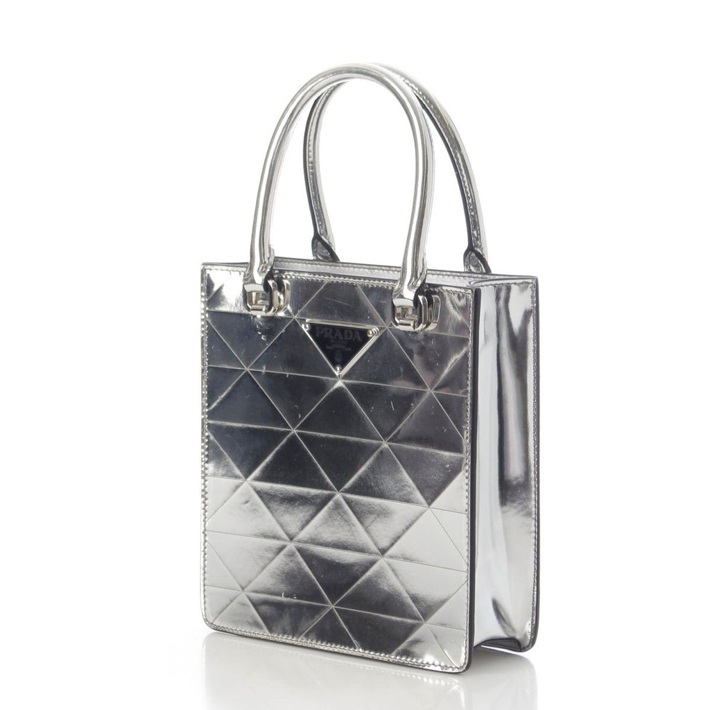 Prada Leather Triangle Logo Mini Chain Shoulder Bag Silver — view 3
