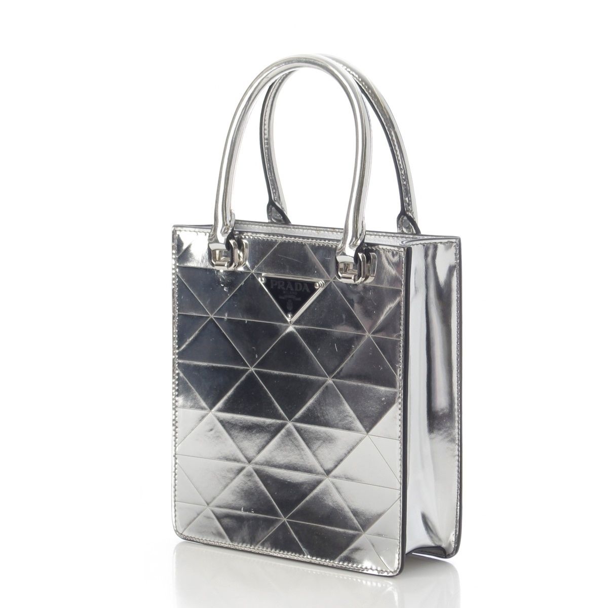 Prada Leather Triangle Logo Mini Chain Shoulder Bag Silver — view 3