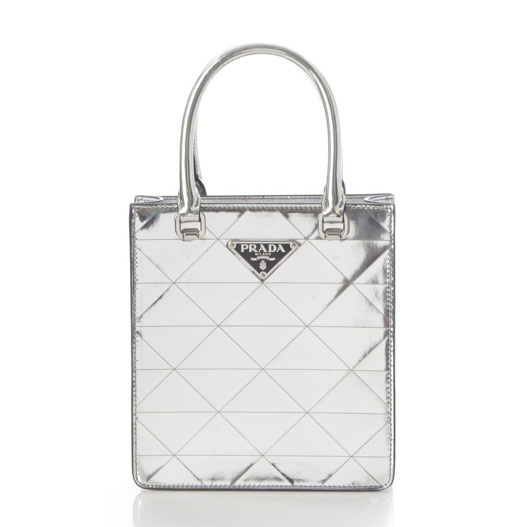 Prada Leather Triangle Logo Mini Chain Shoulder Bag Silver — view 2