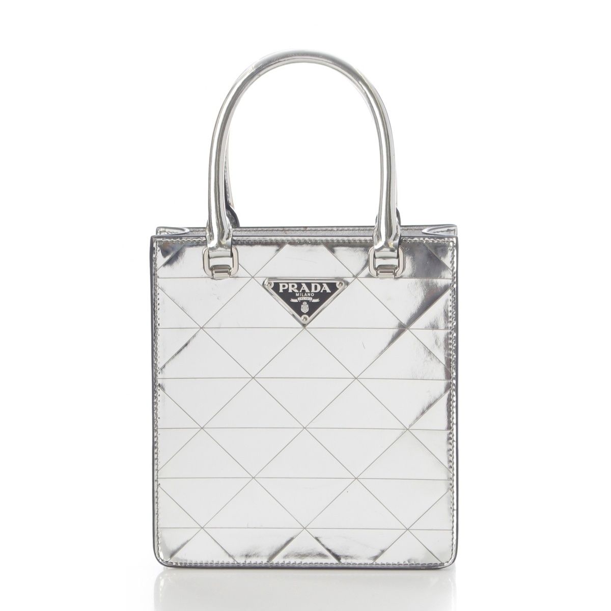 Prada Leather Triangle Logo Mini Chain Shoulder Bag Silver — view 2