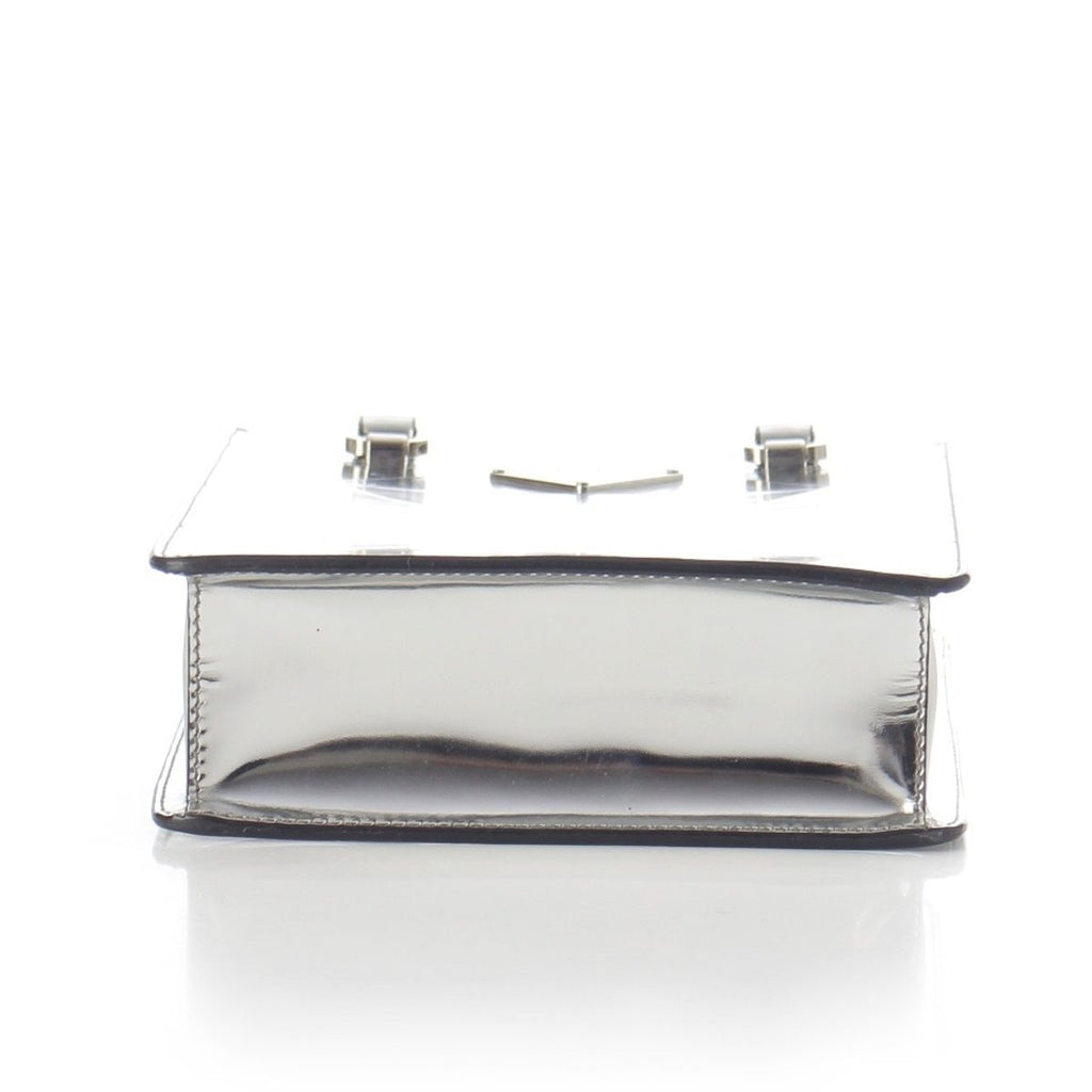 Prada Leather Triangle Logo Mini Chain Shoulder Bag Silver — view 6
