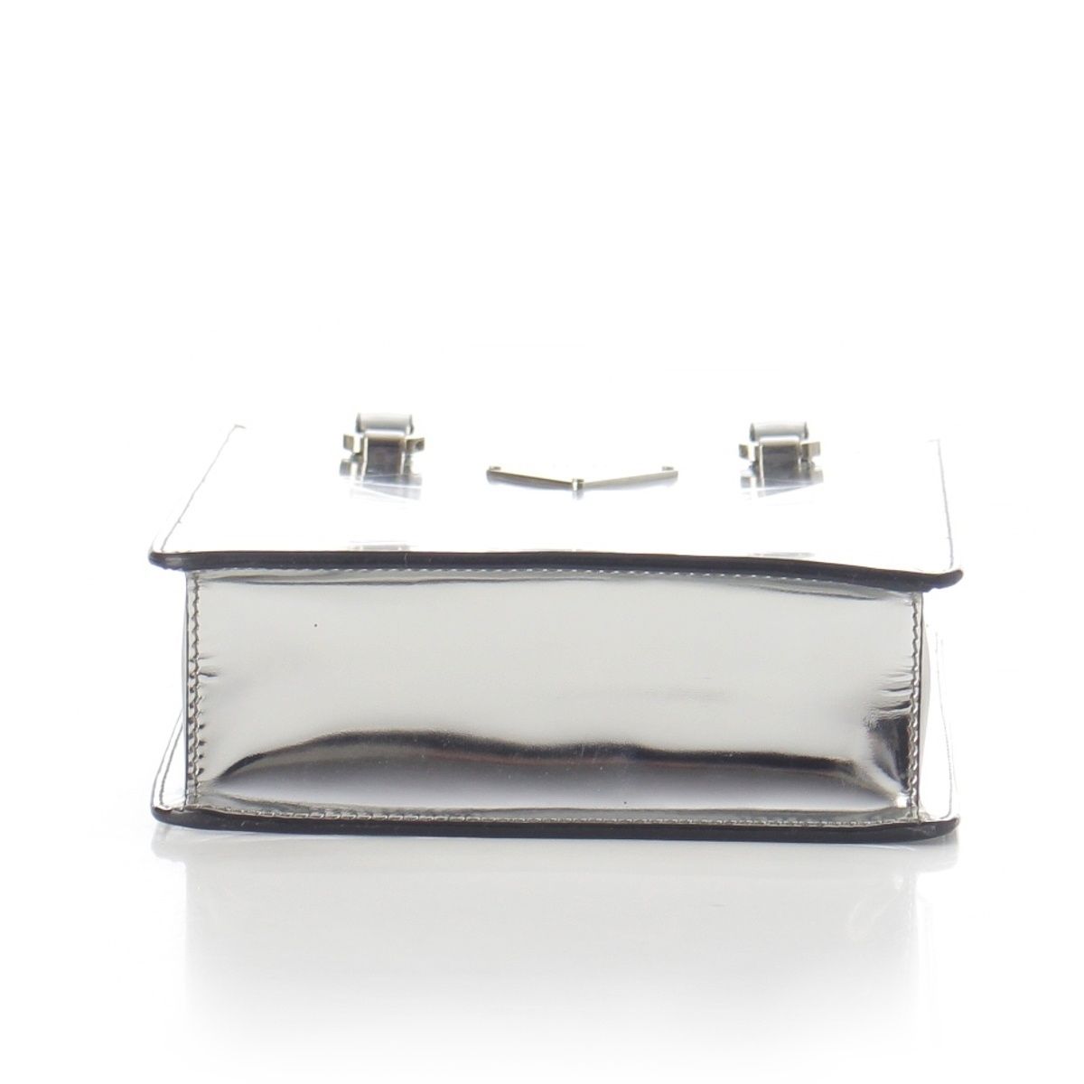 Prada Leather Triangle Logo Mini Chain Shoulder Bag Silver — view 6