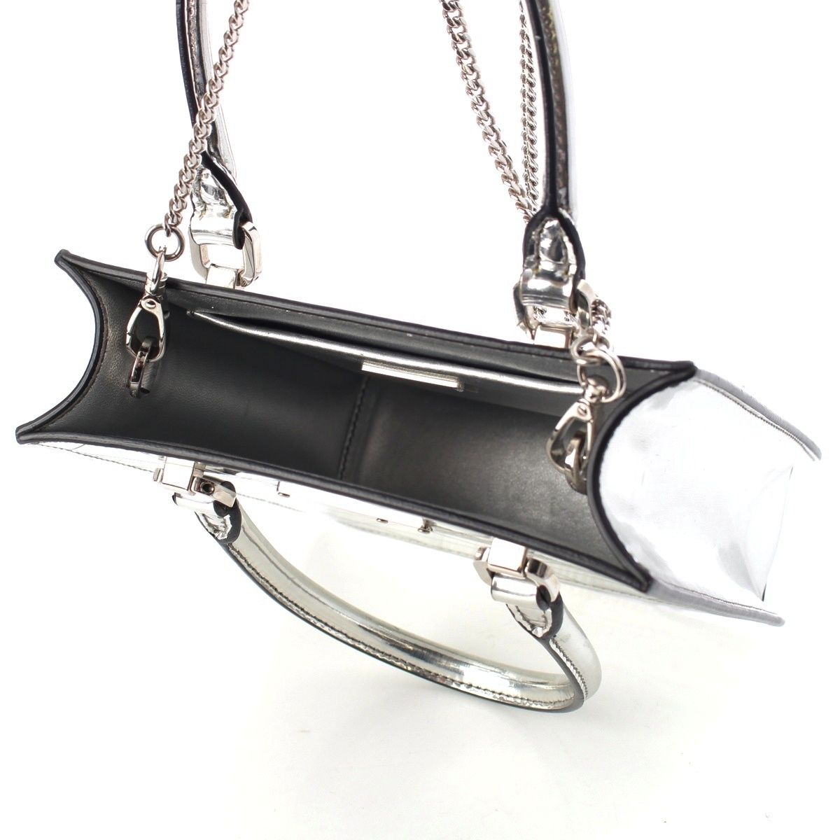 Prada Leather Triangle Logo Mini Chain Shoulder Bag Silver — view 7