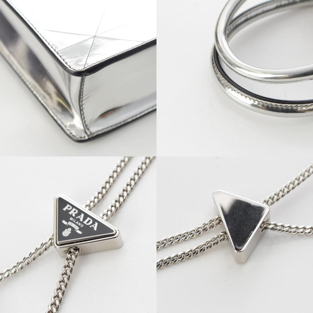 Prada Leather Triangle Logo Mini Chain Shoulder Bag Silver — view 9
