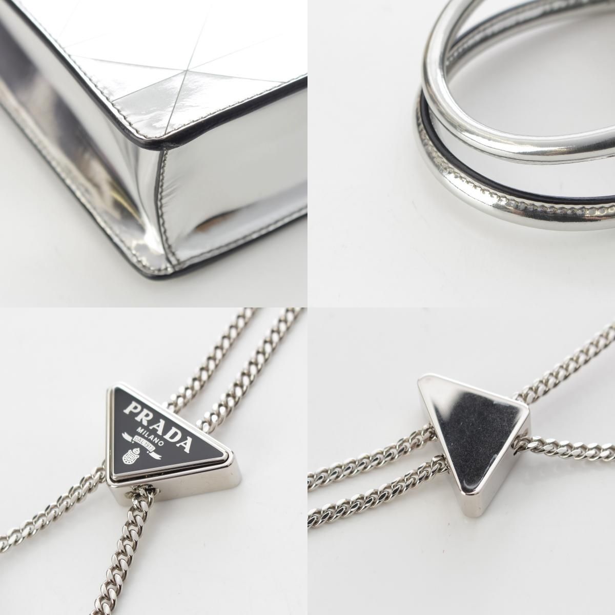 Prada Leather Triangle Logo Mini Chain Shoulder Bag Silver — view 9