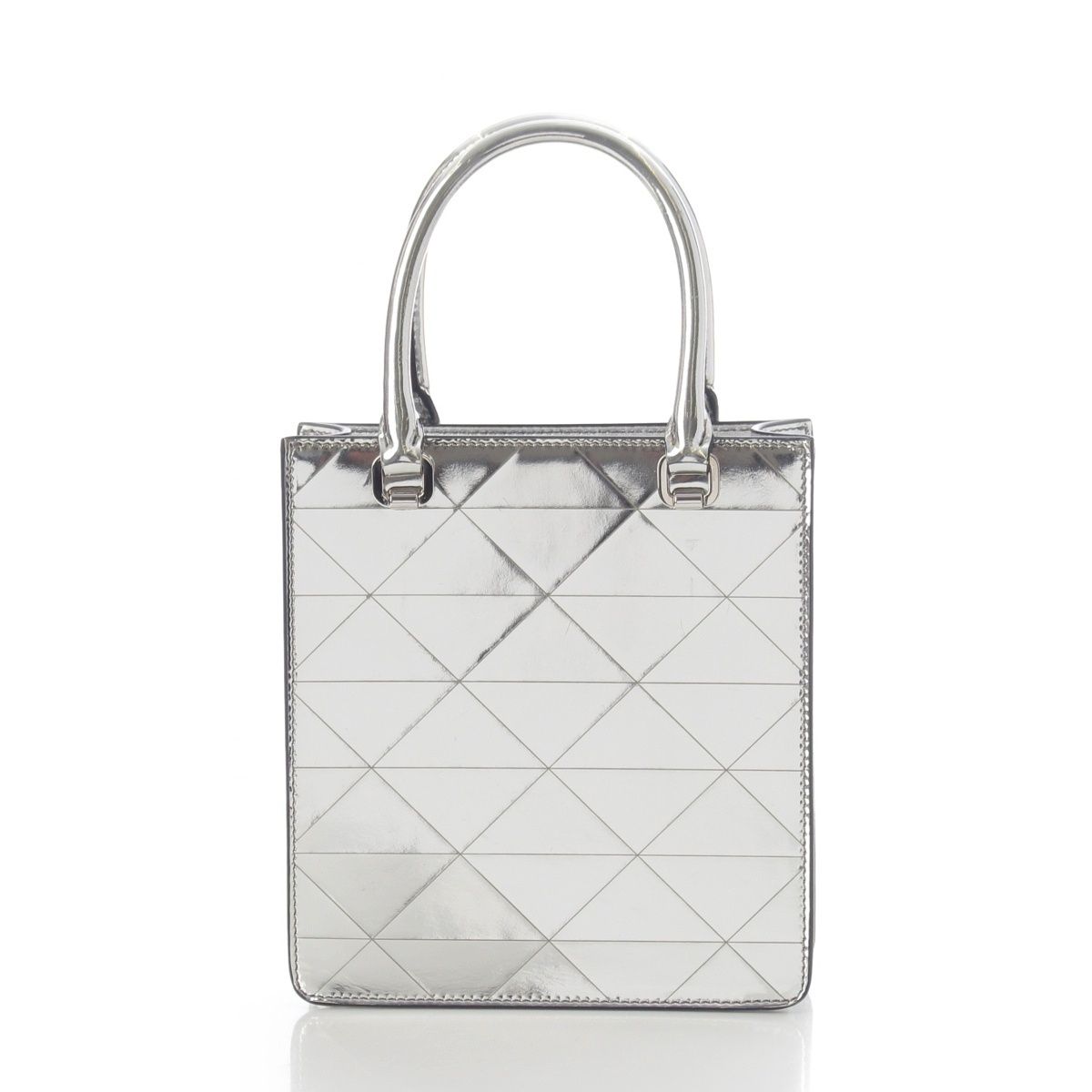 Prada Leather Triangle Logo Mini Chain Shoulder Bag Silver — view 5