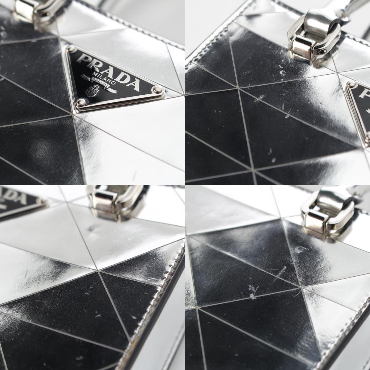 Prada Leather Triangle Logo Mini Chain Shoulder Bag Silver — view 8