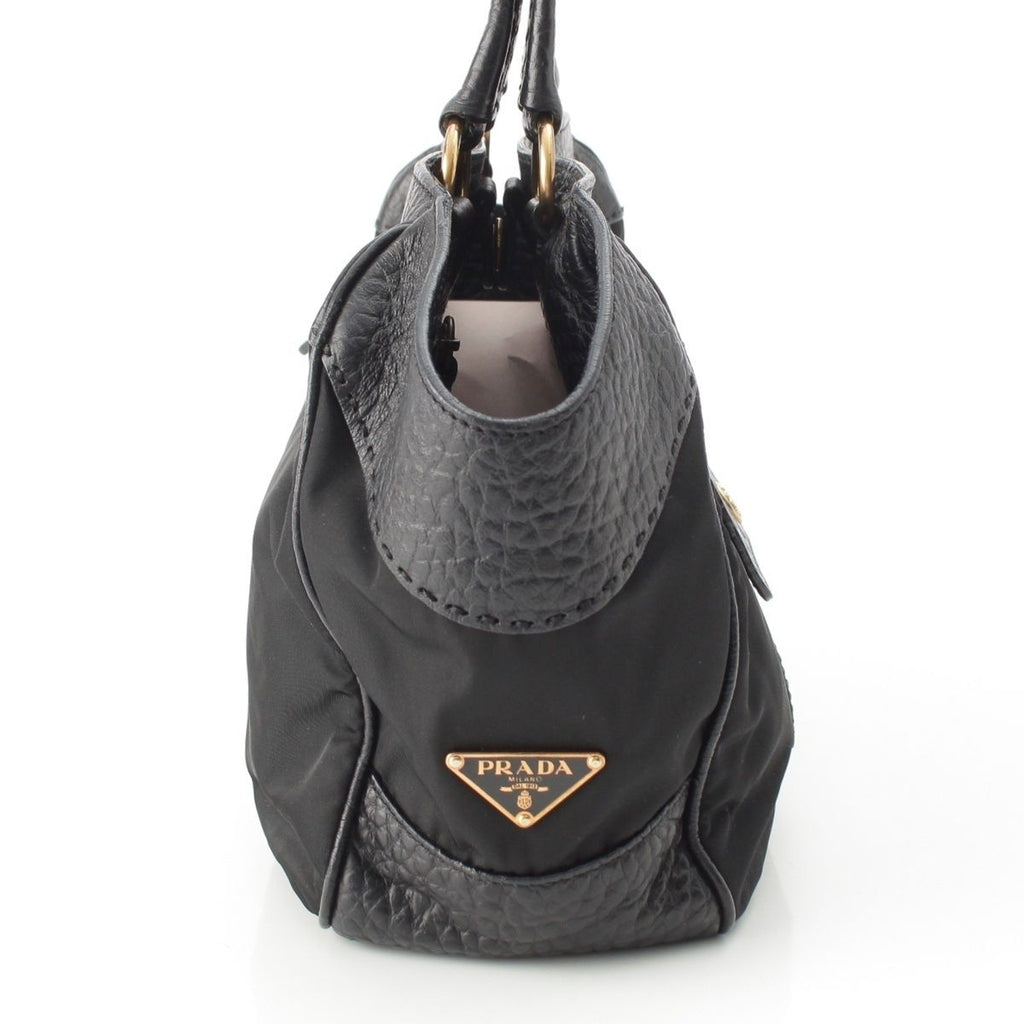 Prada Leather Nylon Trim Handbag Black — view 4