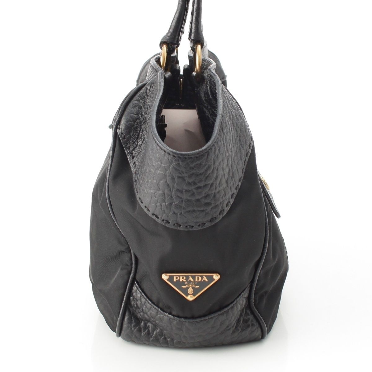 Prada Leather Nylon Trim Handbag Black — view 4