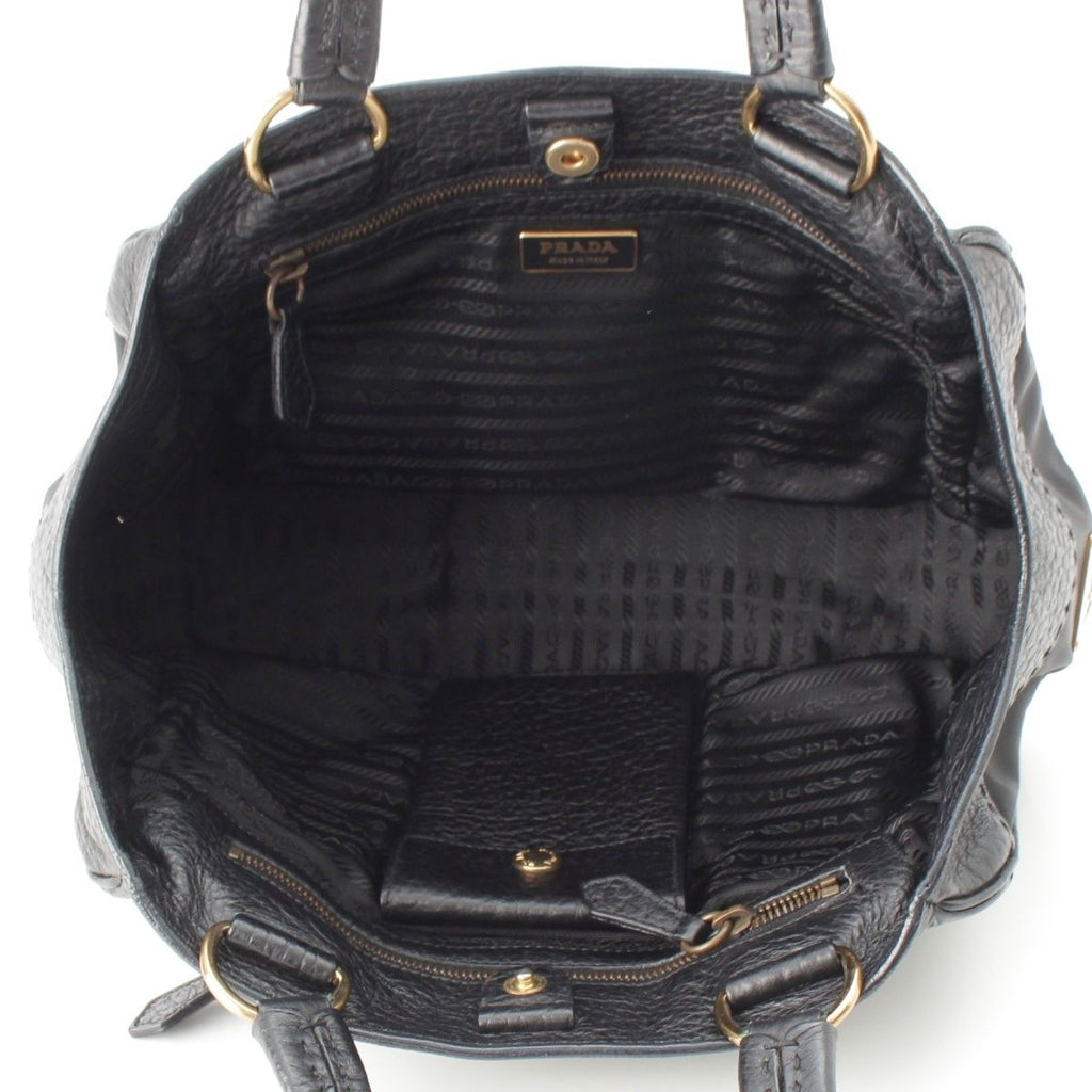 Prada Leather Nylon Trim Handbag Black — view 7