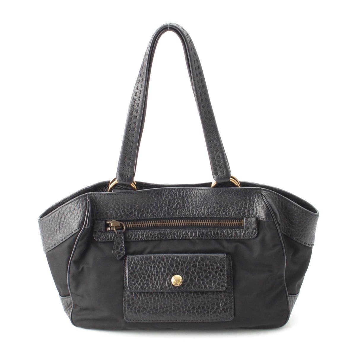 Prada Leather Nylon Trim Handbag Black