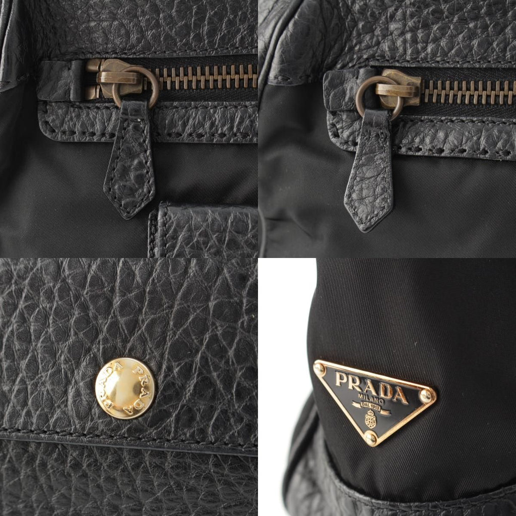 Prada Leather Nylon Trim Handbag Black — view 9