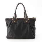 Prada Leather Nylon Logo Handbag 2-Way Shoulder Black Brown Green — view 4