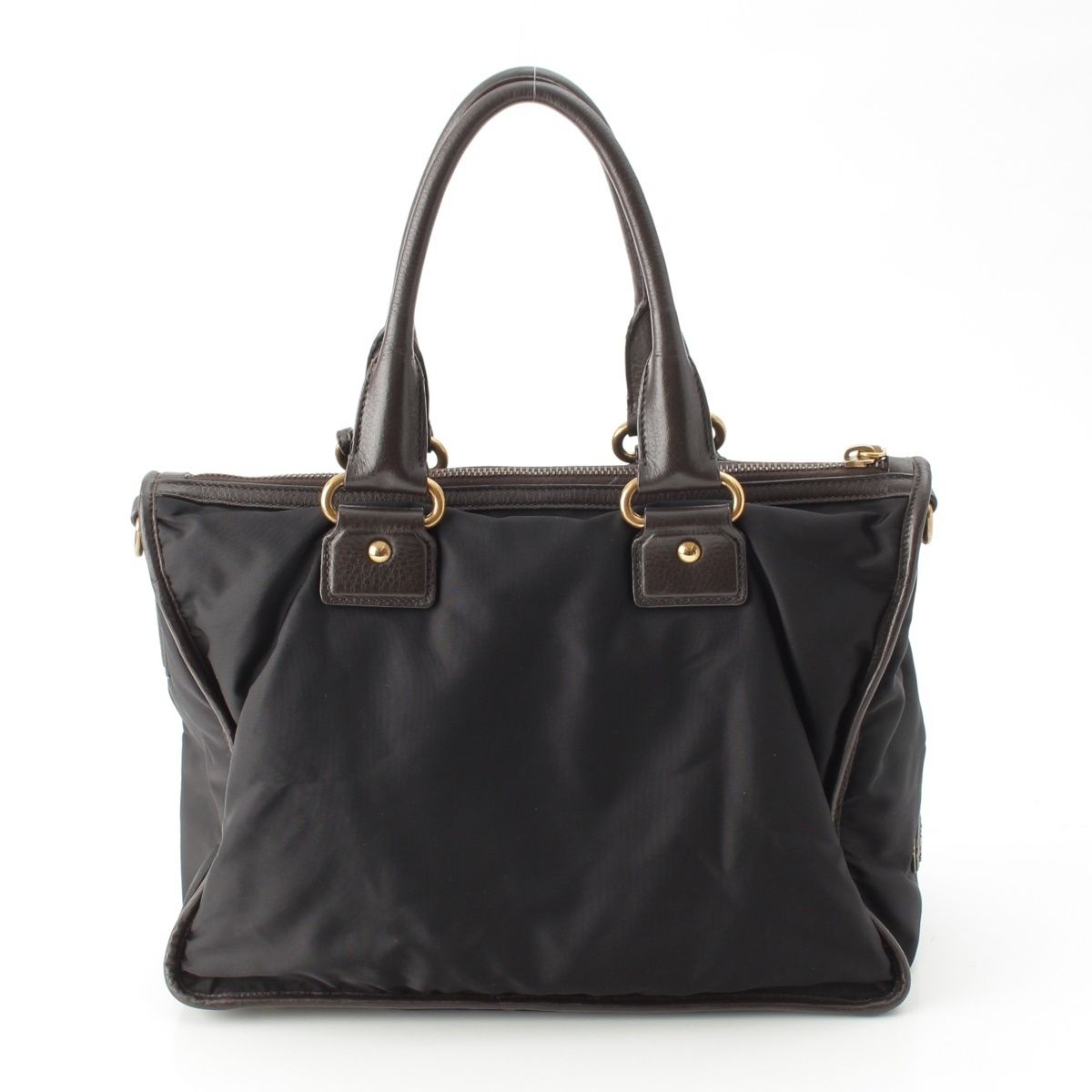 Prada Leather Nylon Logo Handbag 2-Way Shoulder Black Brown Green — view 4