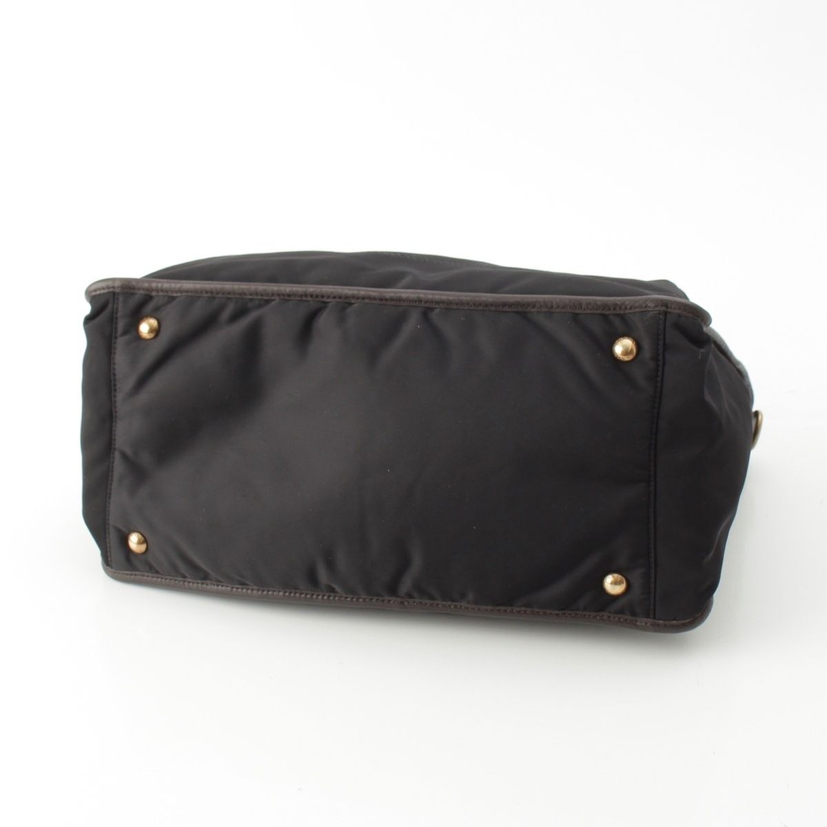 Prada Leather Nylon Logo Handbag 2-Way Shoulder Black Brown Green — view 5