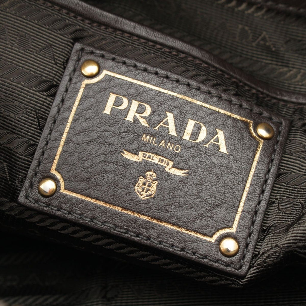 Prada Leather Nylon Logo Handbag 2-Way Shoulder Black Brown Green — view 7