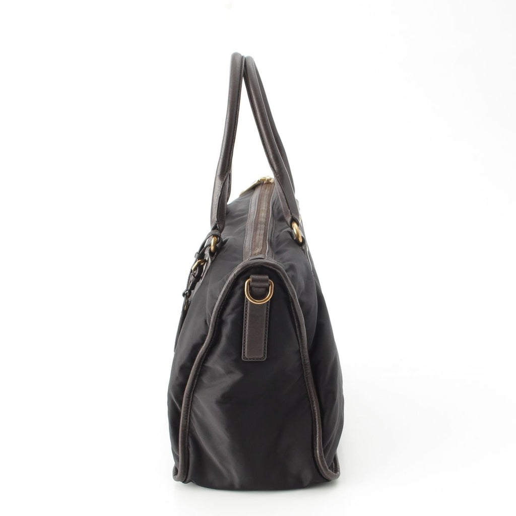 Prada Leather Nylon Logo Handbag 2-Way Shoulder Black Brown Green — view 3