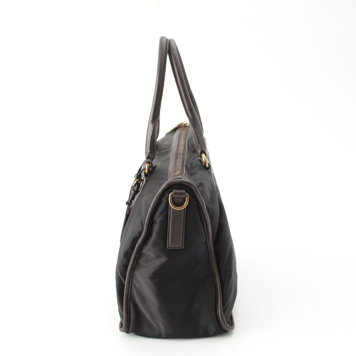 Prada Leather Nylon Logo Handbag 2-Way Shoulder Black Brown Green — view 3