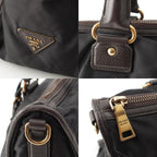 Prada Leather Nylon Logo Handbag 2-Way Shoulder Black Brown Green — view 8