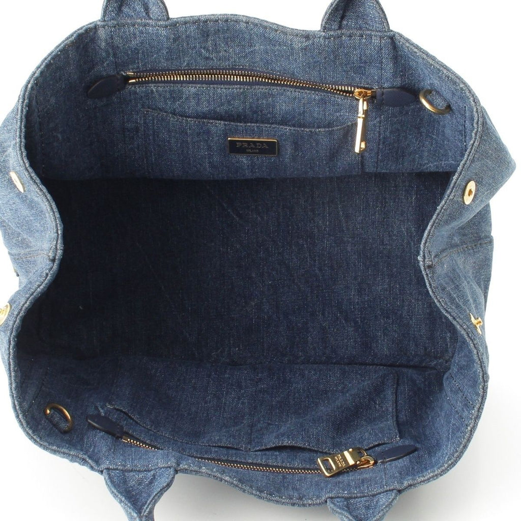 Prada Canapa Denim Handbag 2-Way Shoulder Indigo Blue — view 6