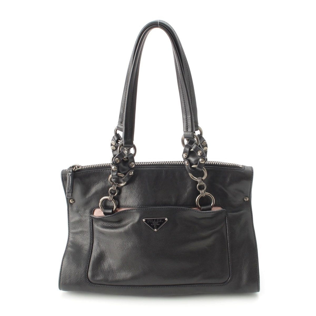 Prada Leather Triangle Logo Handbag Black Pink