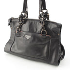 Prada Leather Triangle Logo Handbag Black Pink — view 3