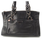 Prada Leather Triangle Logo Handbag Black Pink — view 2