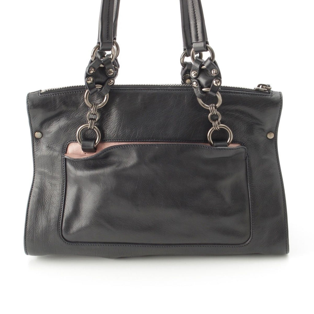 Prada Leather Triangle Logo Handbag Black Pink — view 5