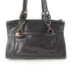 Prada Leather Triangle Logo Handbag Black Pink — view 5