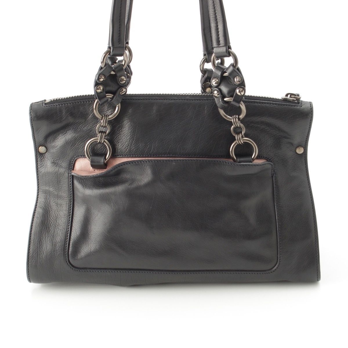 Prada Leather Triangle Logo Handbag Black Pink — view 5