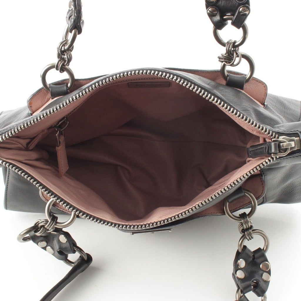Prada Leather Triangle Logo Handbag Black Pink — view 7