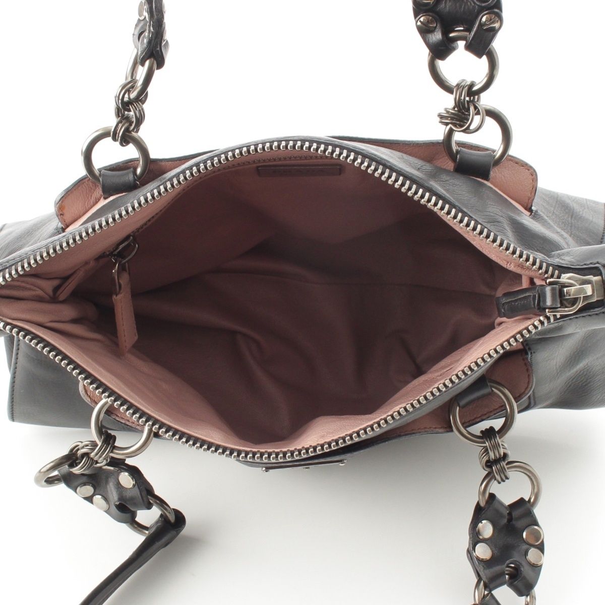 Prada Leather Triangle Logo Handbag Black Pink — view 7