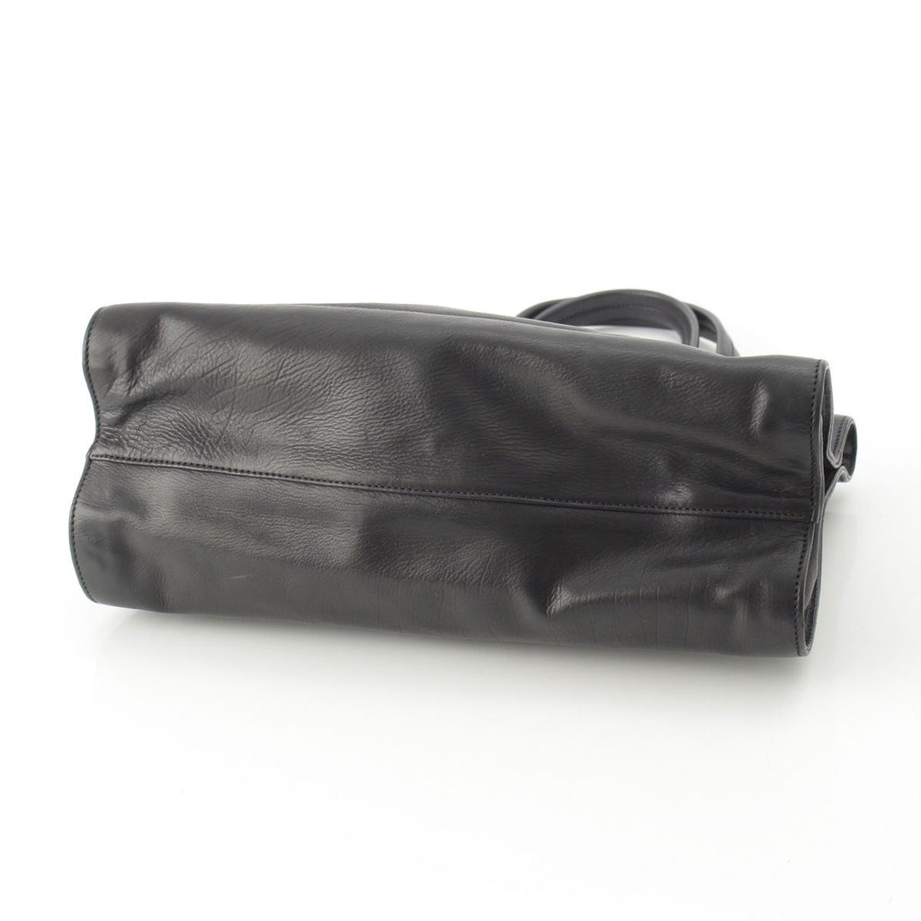 Prada Leather Triangle Logo Handbag Black Pink — view 6