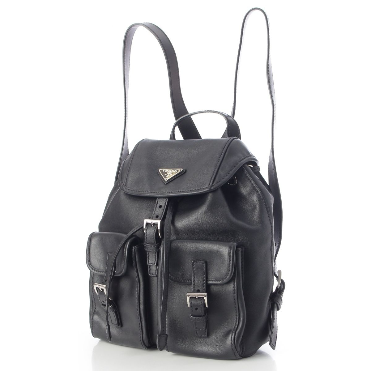 Prada Leather Backpack Triangle Logo Black — view 2