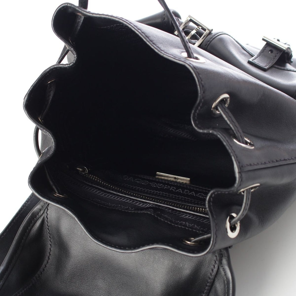 Prada Leather Backpack Triangle Logo Black — view 7