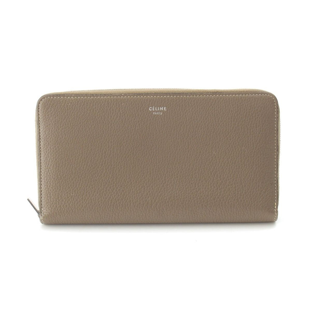 Celine Leather Large Multi Function Round Zip Wallet Gray