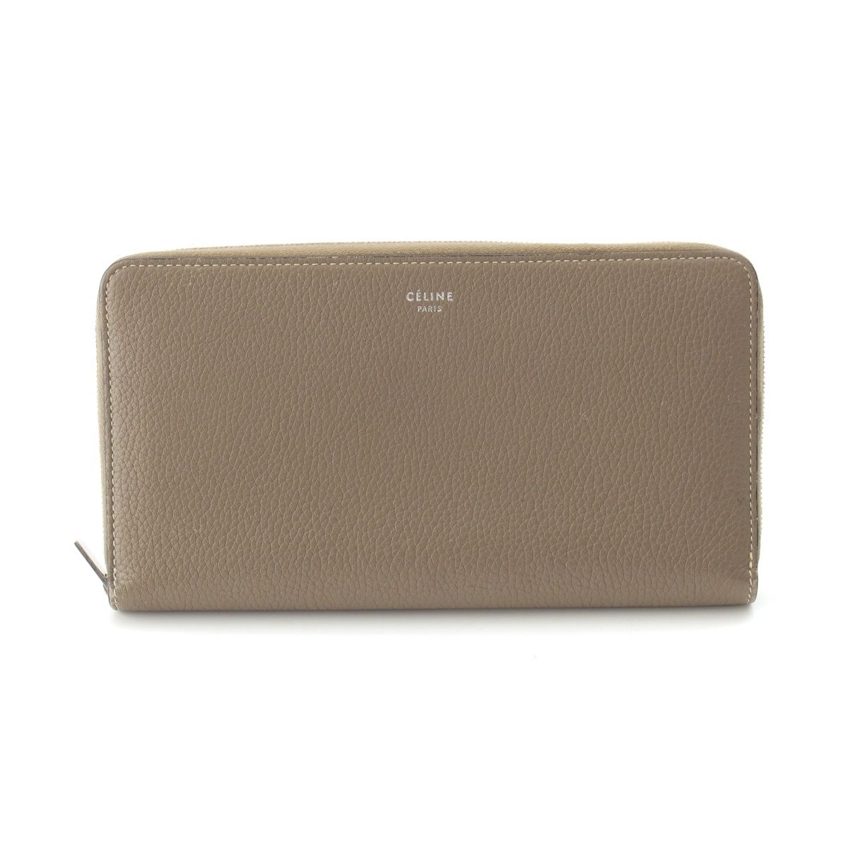 Celine Leather Large Multi Function Round Zip Wallet Gray
