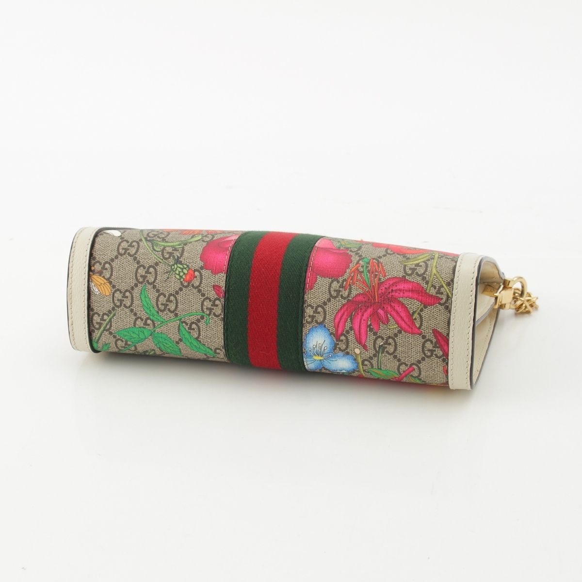 Gucci GG Floras Mall Ophidia Leather Chain Shoulder Bag Floral Pattern White — view 5