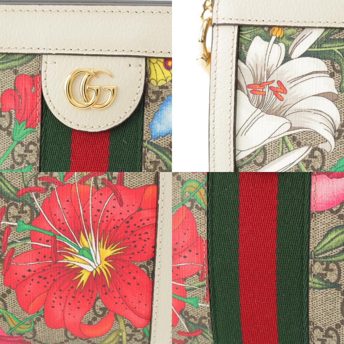 Gucci GG Floras Mall Ophidia Leather Chain Shoulder Bag Floral Pattern White — view 8