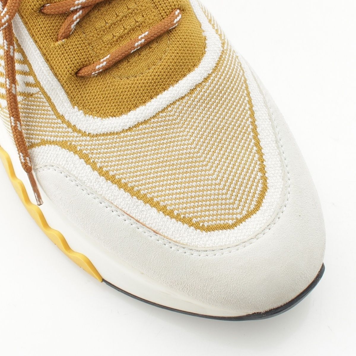 Hermes Addict Knit Leather Sneakers Yellow — view 6
