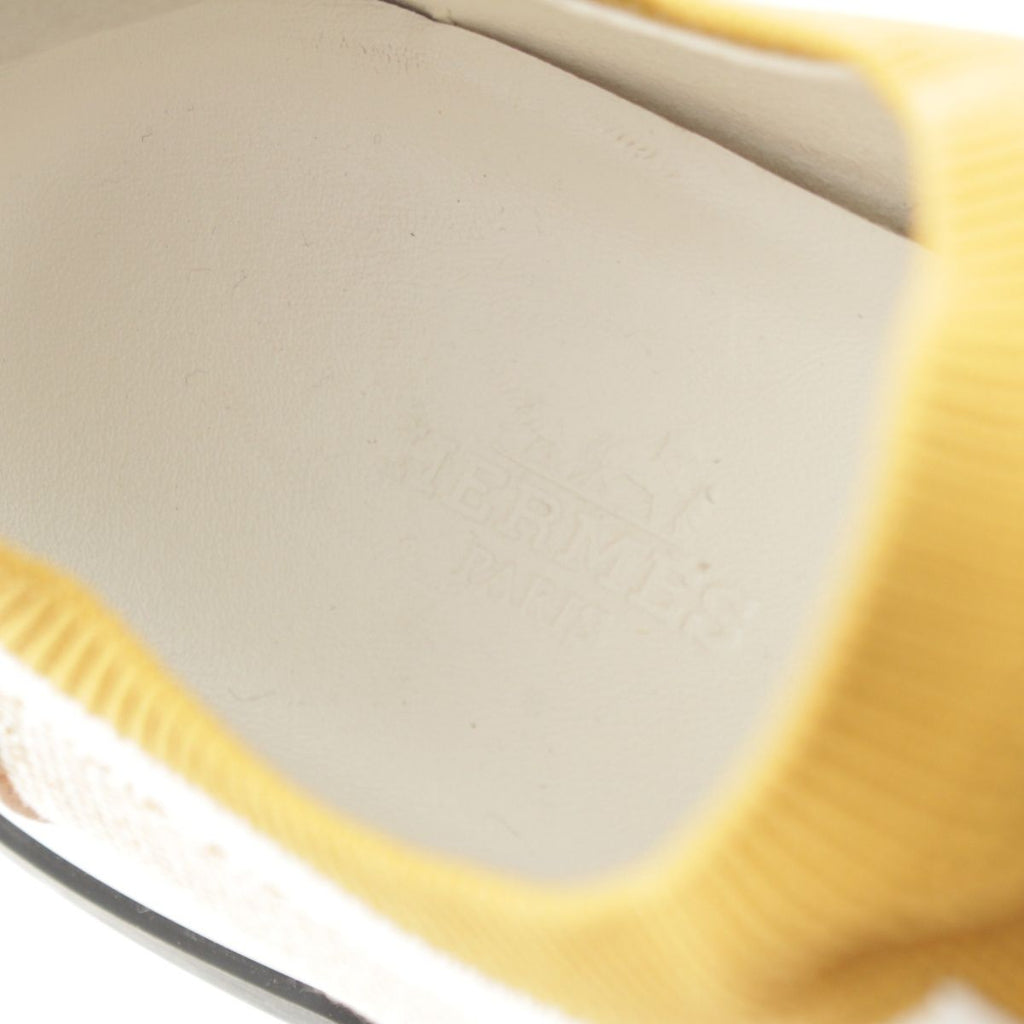 Hermes Addict Knit Leather Sneakers Yellow — view 7