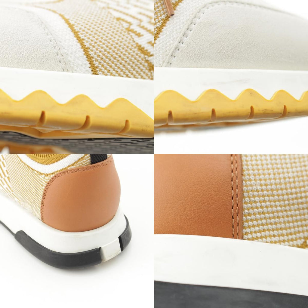 Hermes Addict Knit Leather Sneakers Yellow — view 9